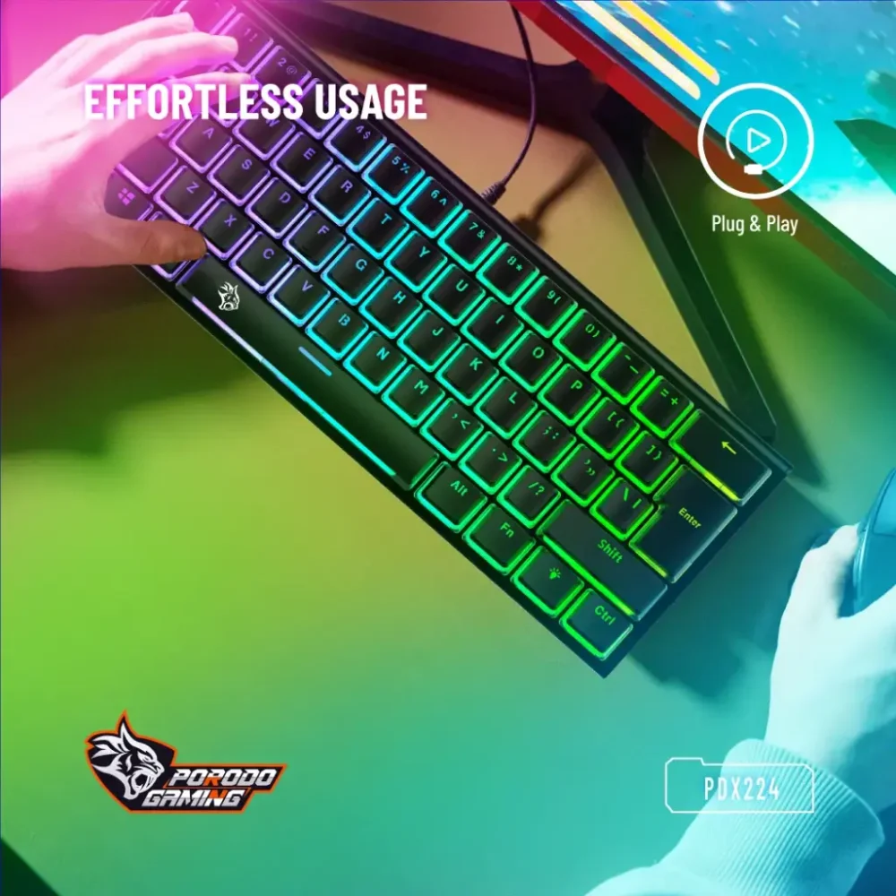 Porodo Gaming 61 Keys Pudding Mechanical Keyboard - Black - Image 4
