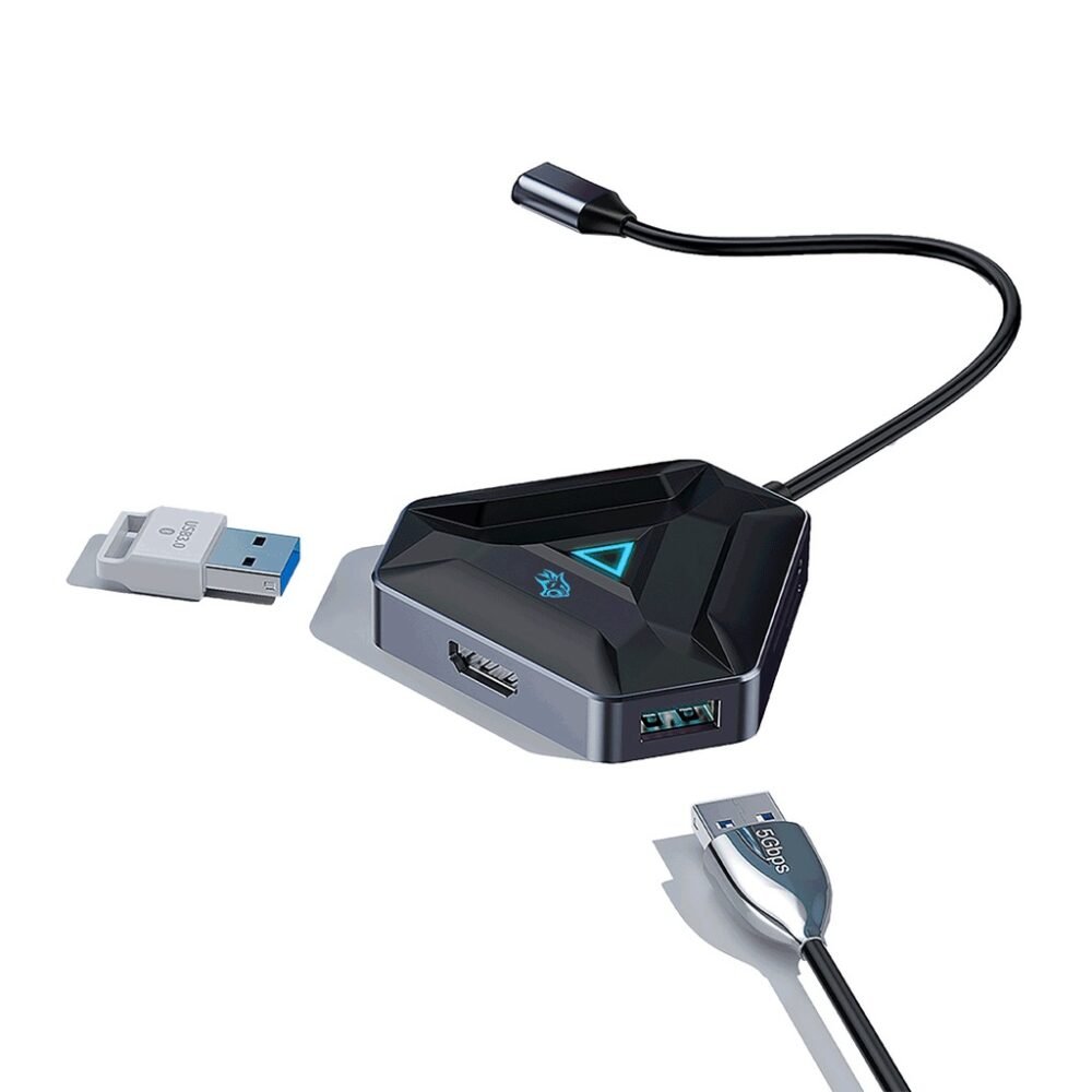 Porodo Gaming 6in1 USB-C Hub Type-C PD 100W HDMI USB SD MicroSD - Black - Image 2