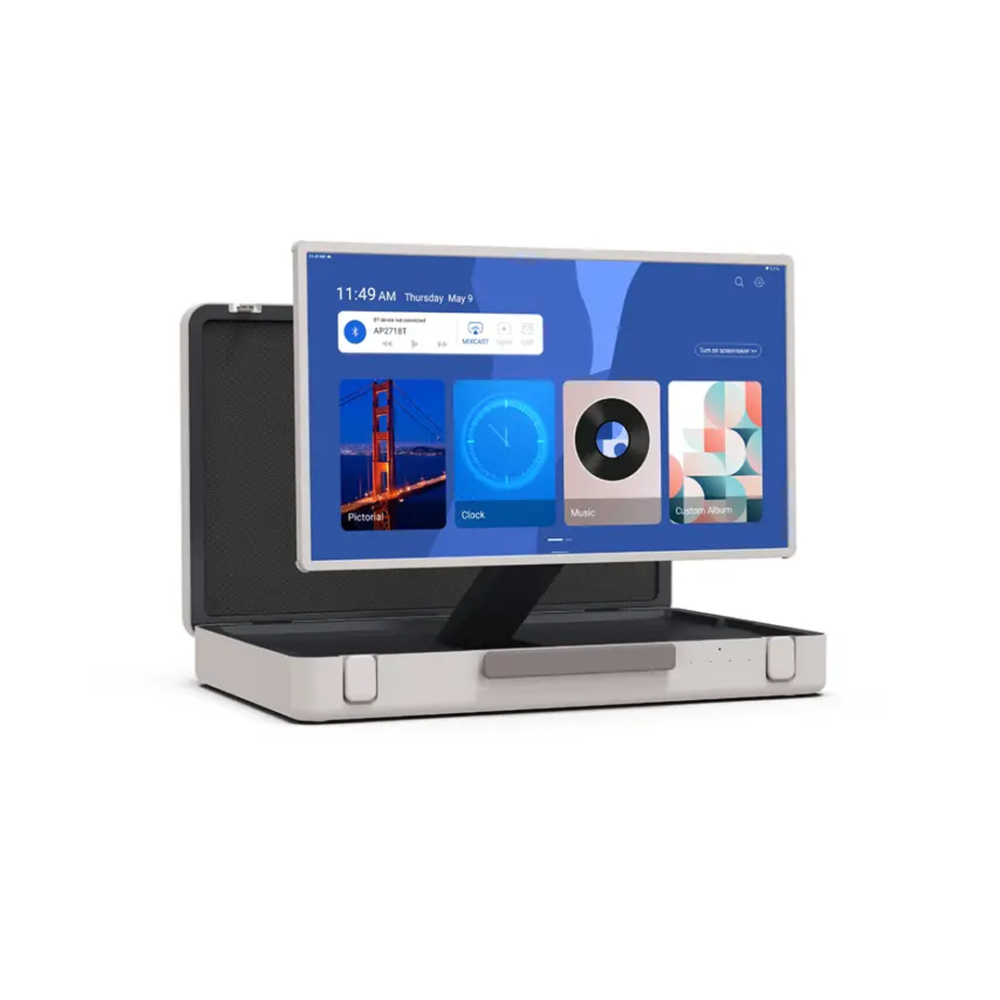 AP2718T Android 27-Inch Portable Entertainment System, Compact Suitcase Design Smart TV, Android OS, Bluetooth 3D Speakers, Built-in Battery 6H, Briefcase Screen Perfect for Travel & Outdoor Parties